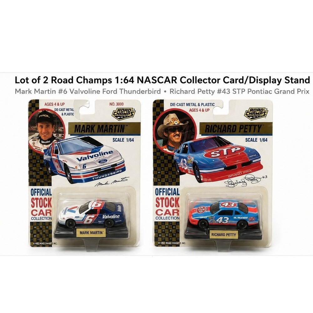 Road Champs 1/64 Mark Martin Valvoline &‎ Richard Petty STP Stock Cars 1992 Lot